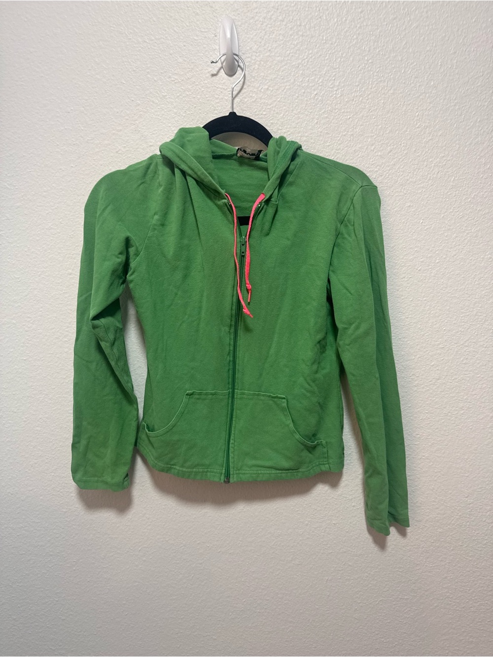 rave Green Hoodie with Bright Pink Drawcords Size Small